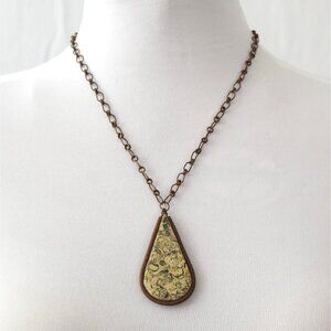Handmade Teardrop Yellow Jasper Pendant Necklace With Antique Bronze Chain Jewel